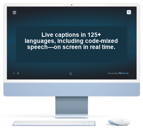 A desktop display showing a live captioning interface